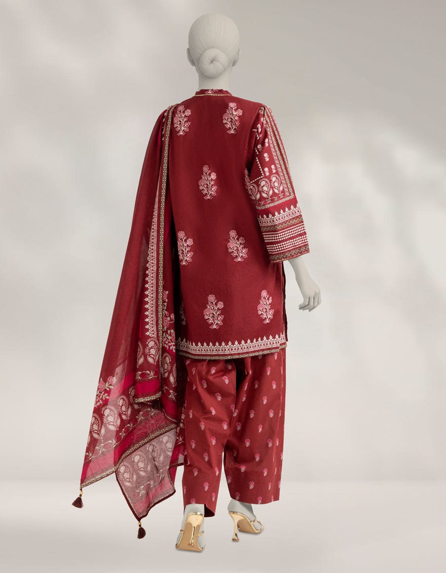 MAROON CAMBRIC PRINTED UNSTITCHED 3PC