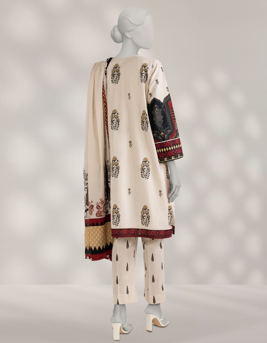 CREAM CAMBRIC PRINTED UNSTITCHED 3PC