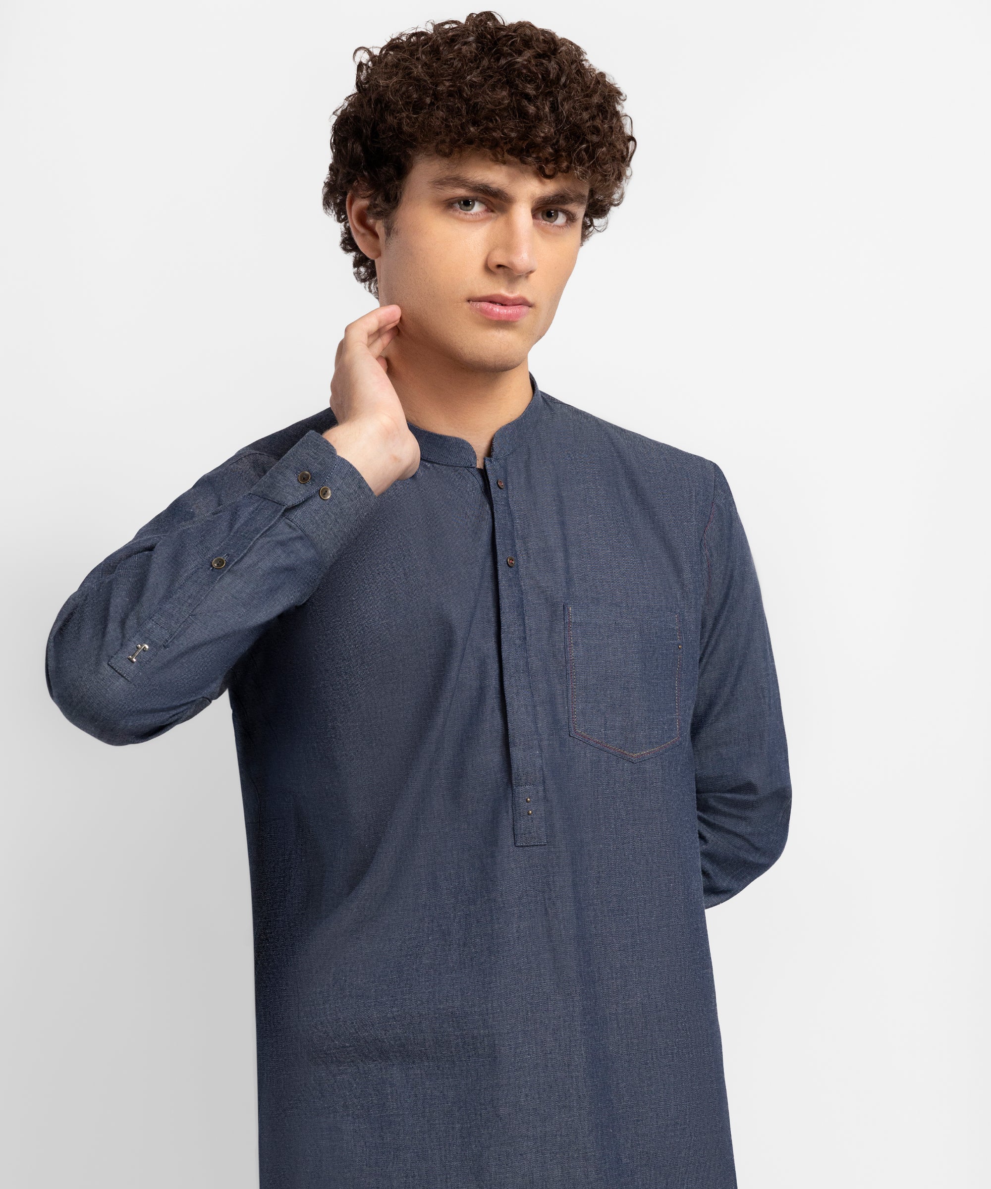 DENIM BLUE COTTON CASUAL SHORT KURTA
