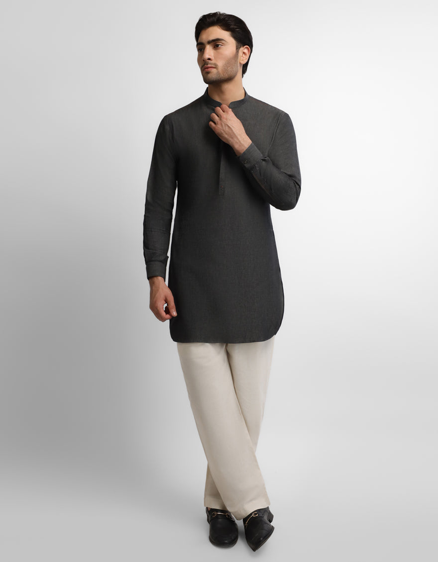 DARK GREY COTTON CASUAL SHORT KURTA