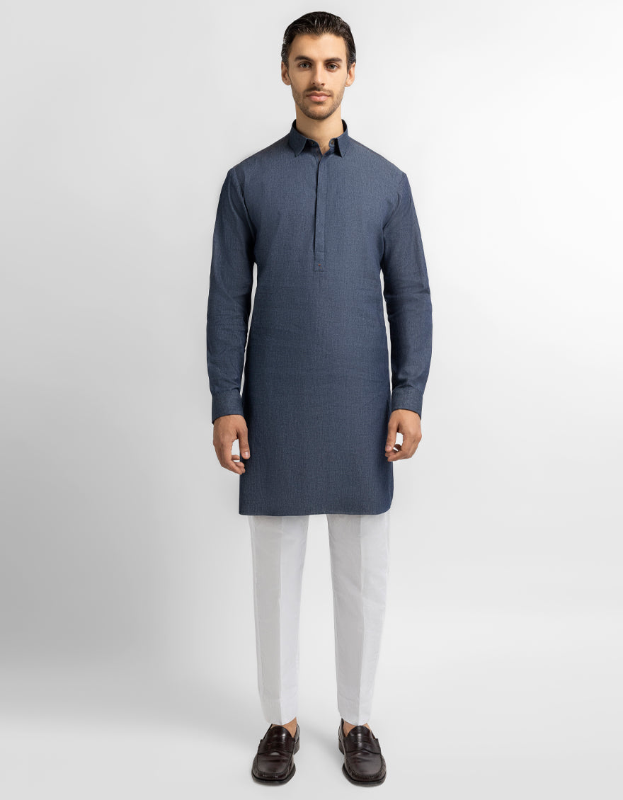 DENIM BLUE COTTON CASUAL SHORT KURTA