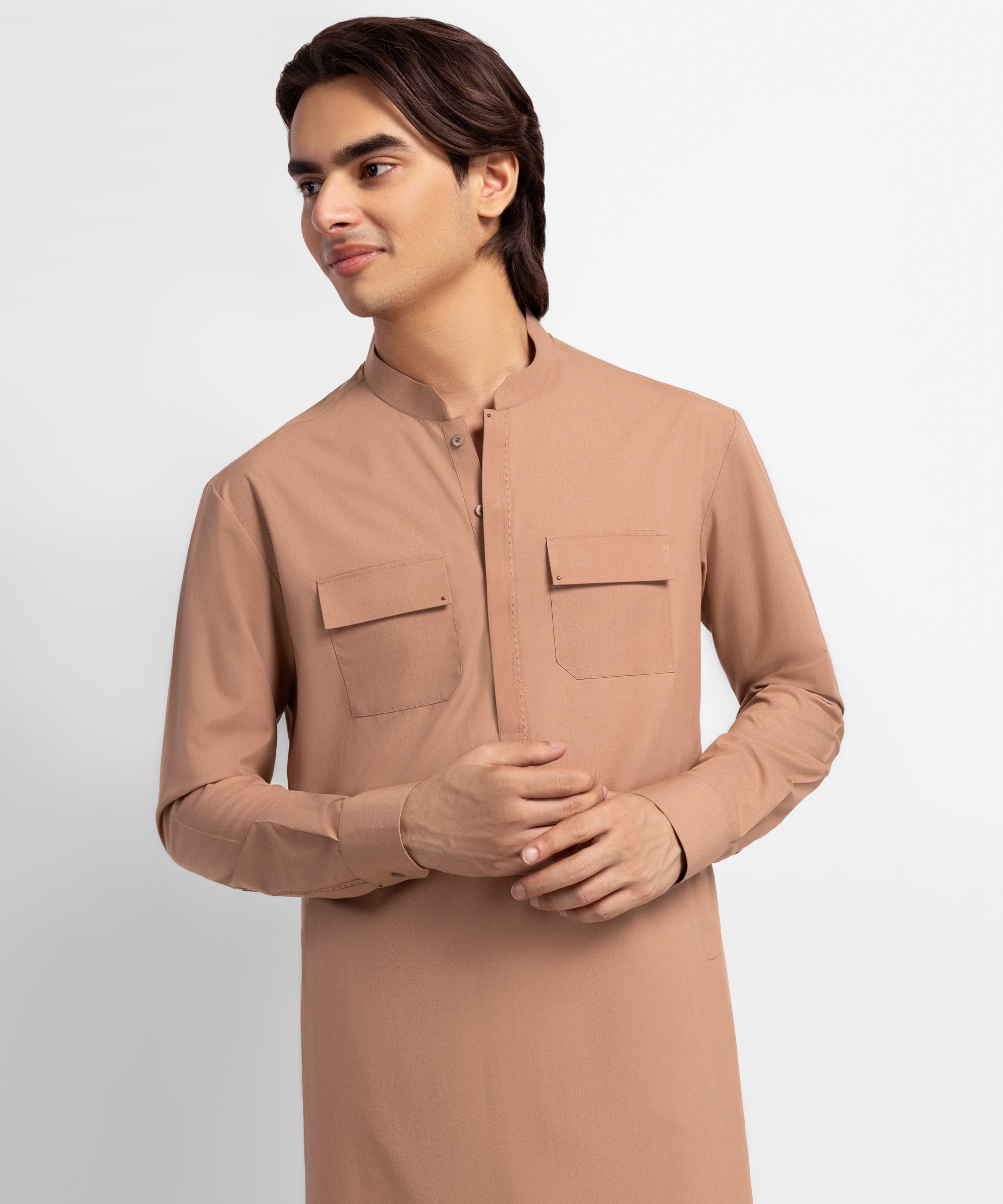 Peach Casual Short Kurta Trousers