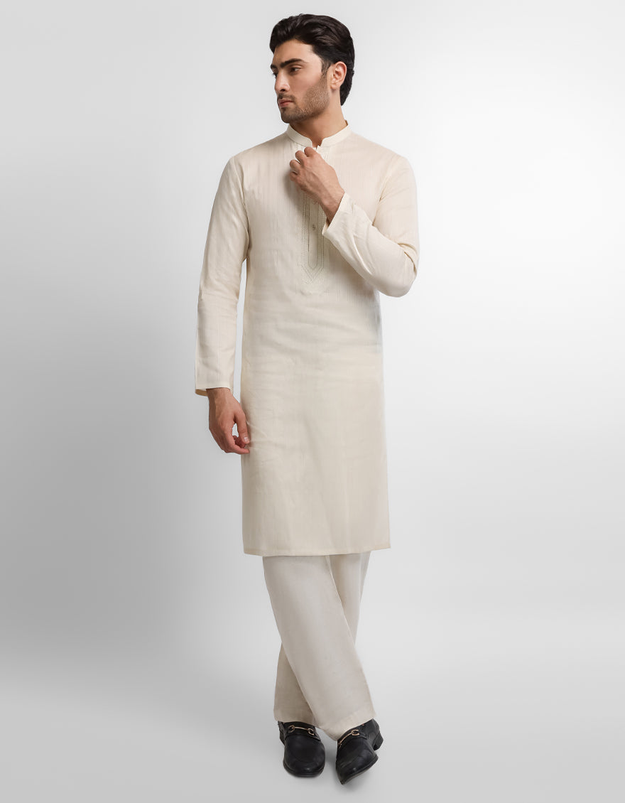 OFF WHITE COTTON SEMI-FORMAL KURTA