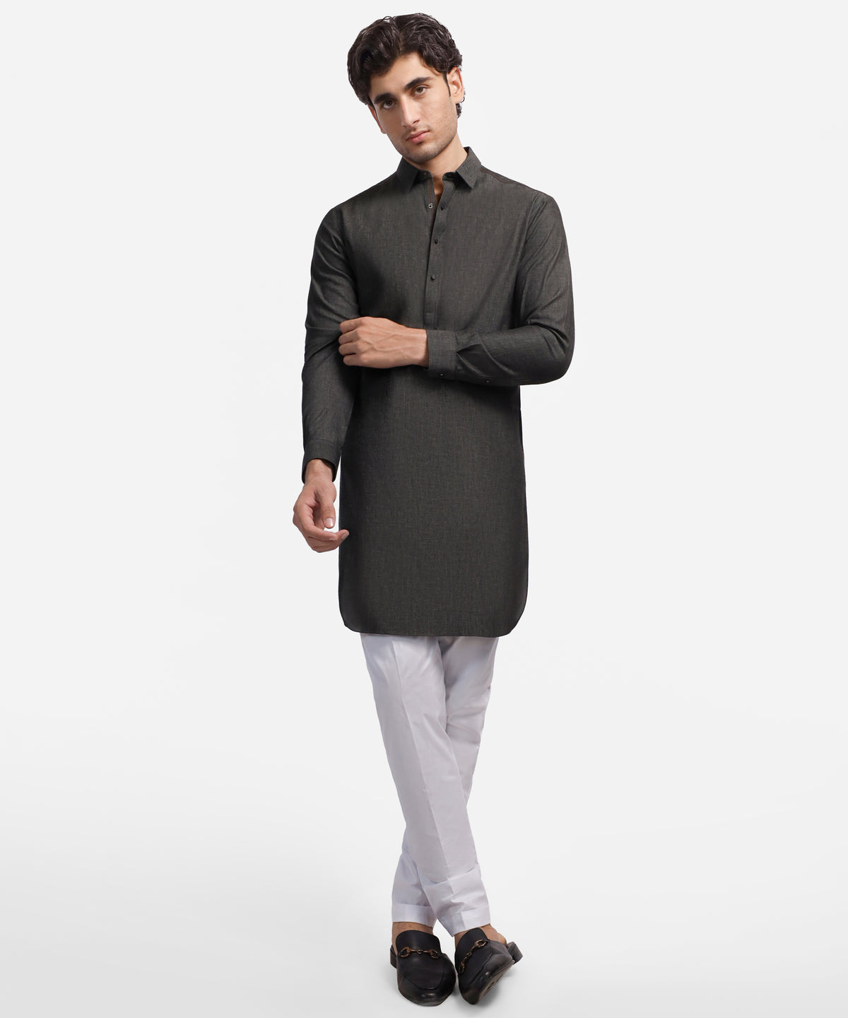 Dark Grey Casual Denim Cotton Kurta Trousers