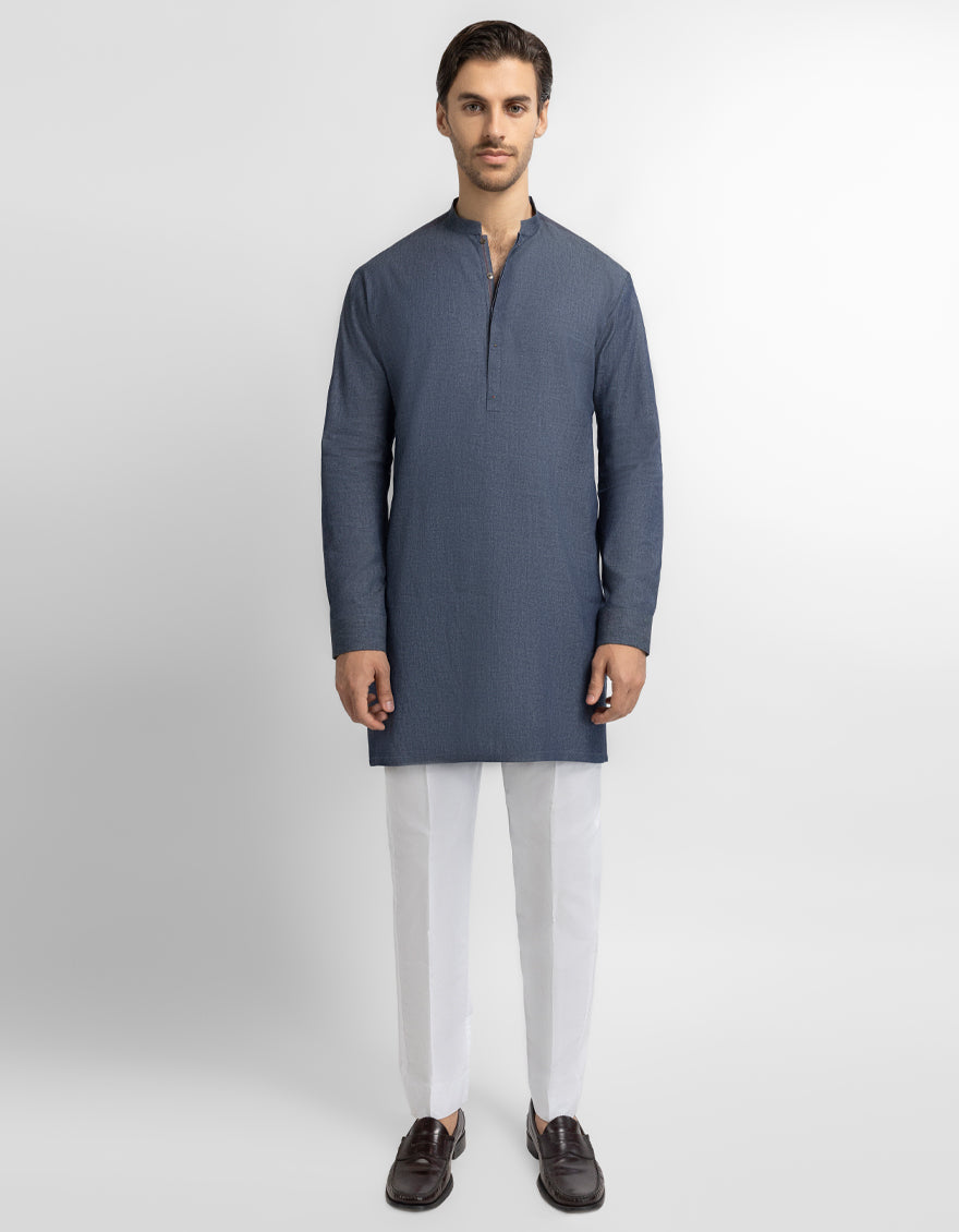 DENIM BLUE COTTON CASUAL SHORT KURTA
