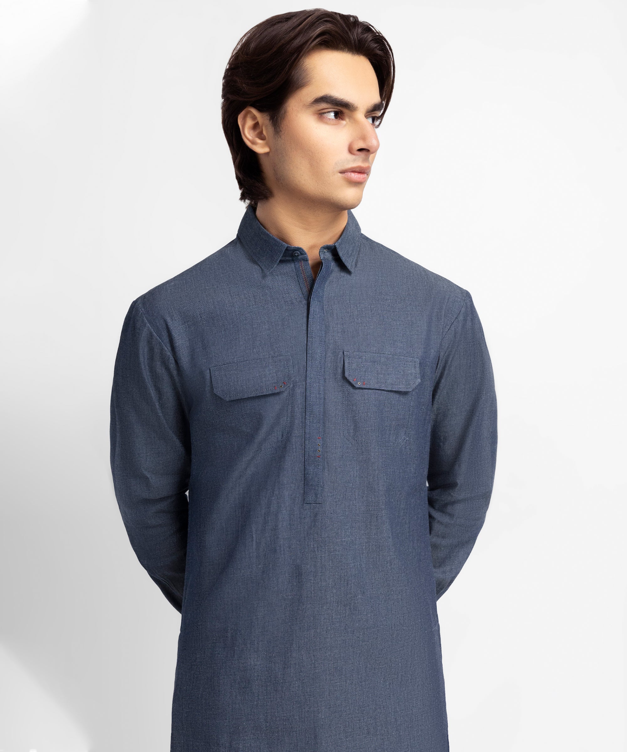 Denim Blue Cotton Casual Short Kurta