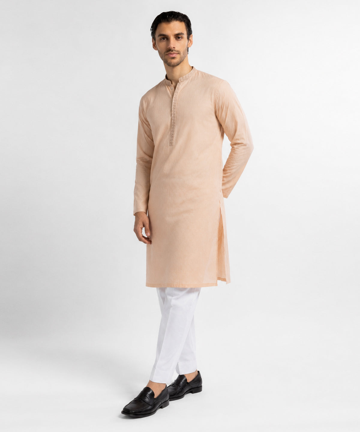 CREAM COTTON SEMI-FORMAL KURTA TROUSERS