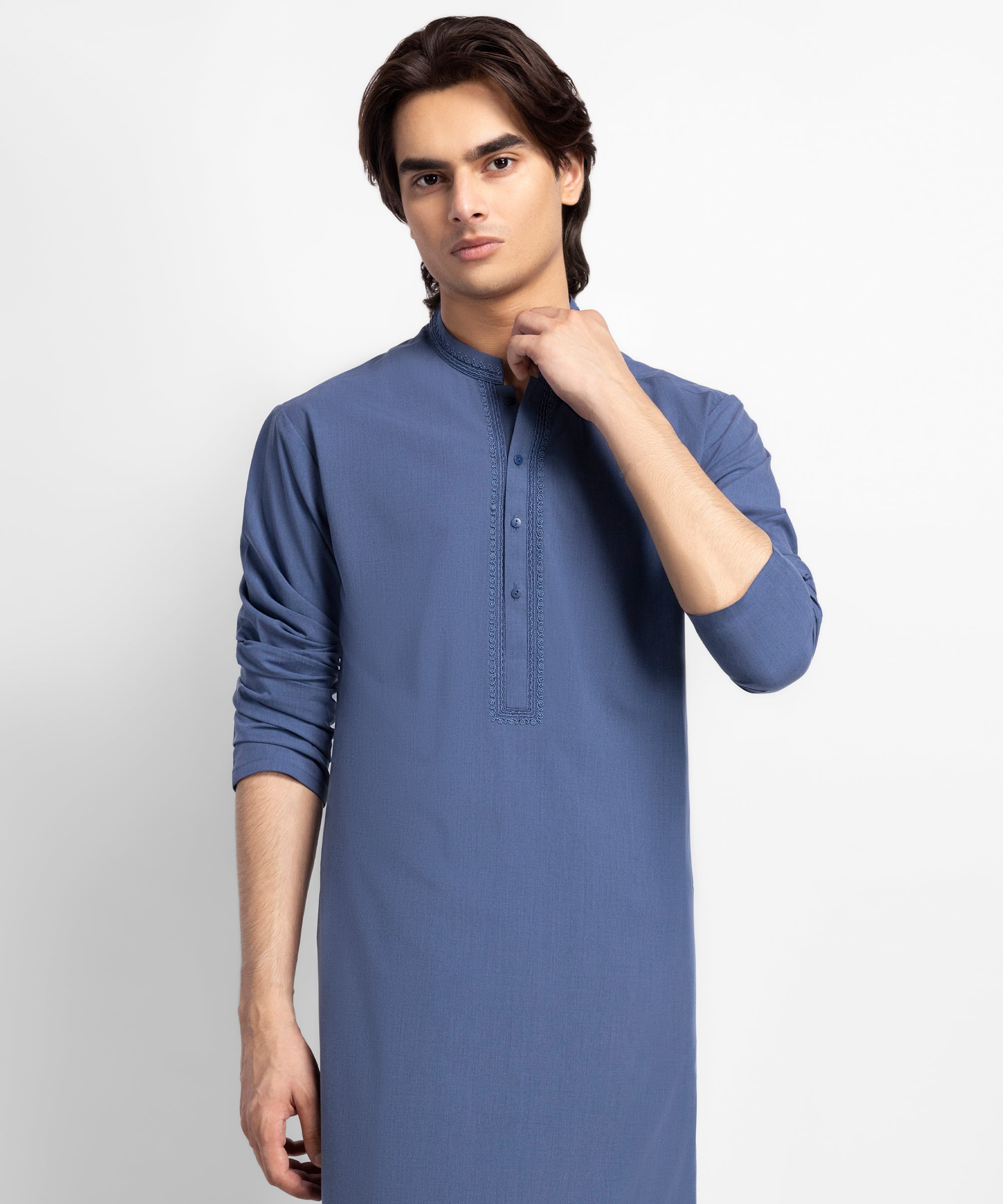 Denim Blue Semi-Formal Kameez Shalwar