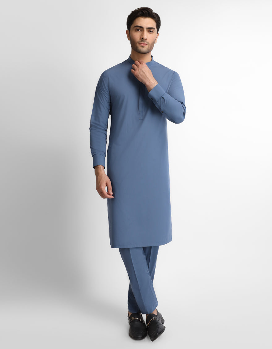Blue Plain Kurta Trousers