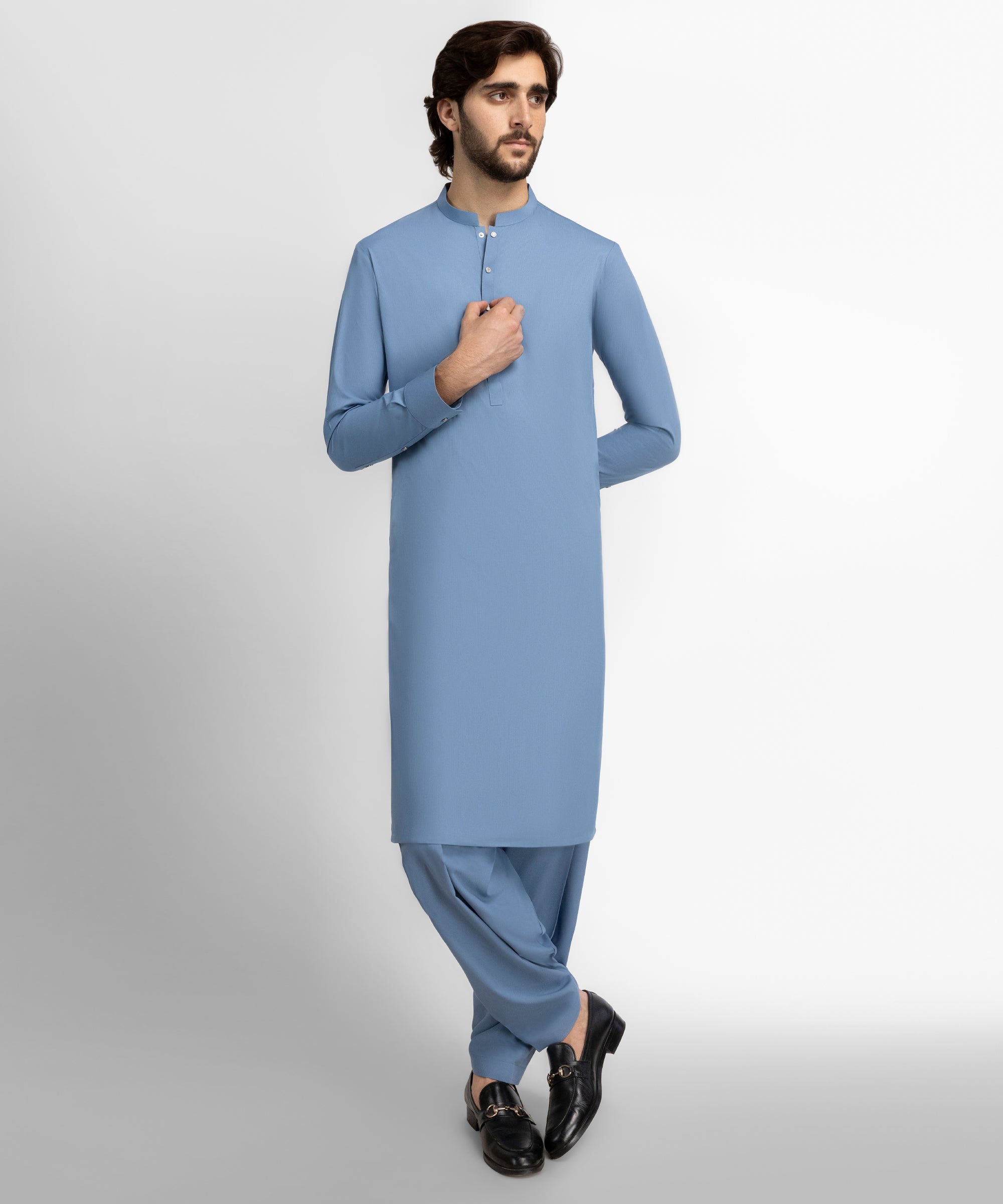 Steel Blue Plain Kameez Shalwar