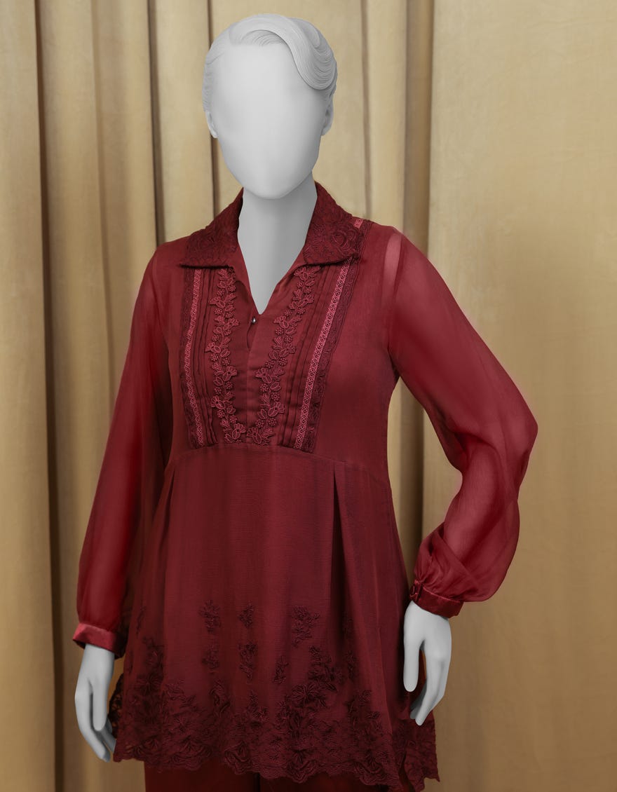 MAROON CHIFFON EMBROIDERED CO-ORD SET