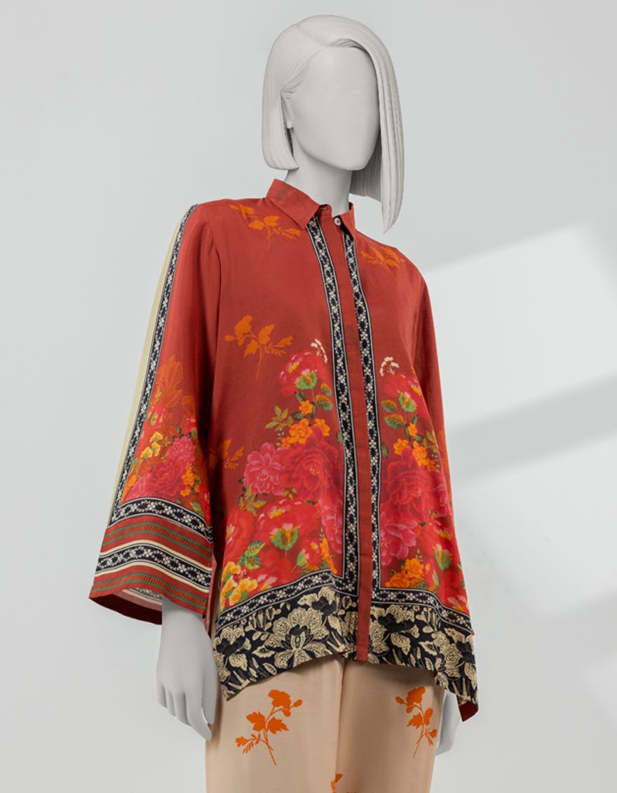 RED SILK DIGITAL PRINTED CO-ORD SET