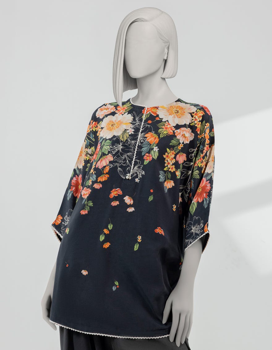 BLACK SILK DIGITAL PRINTED CO-ORD SET