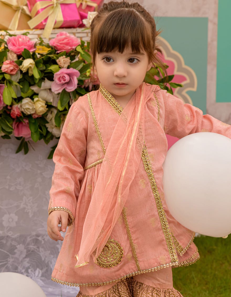PEACH JACQUARD INFANT GIRL STITCHED | JIK-S-JGIN-23-039