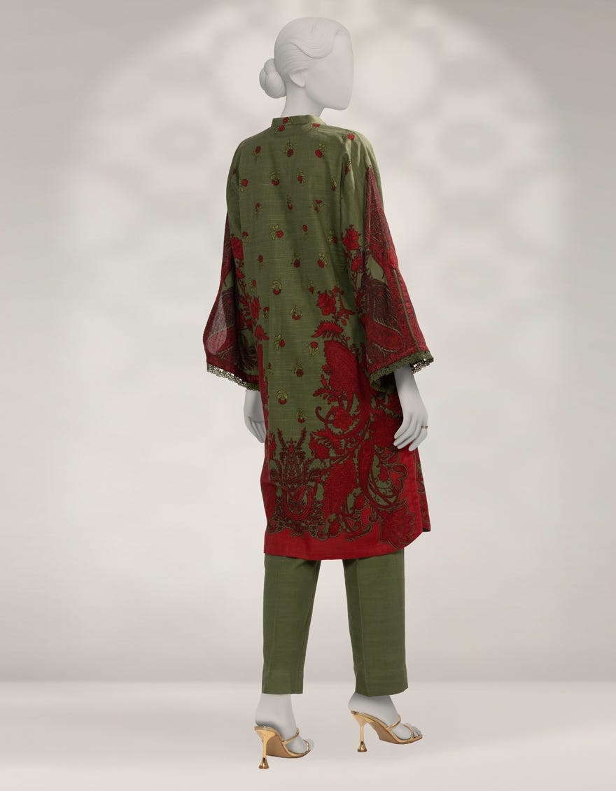 GREEN KHADDAR UNSTITCHED 2PC