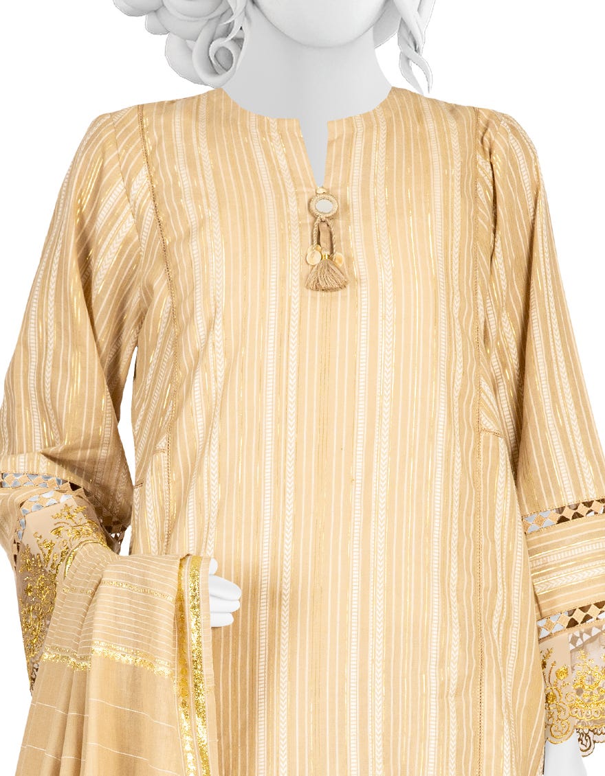 BEIGE JACQUARD UNSTITCHED 3PC | JLAWN-S-23-037 FOAN