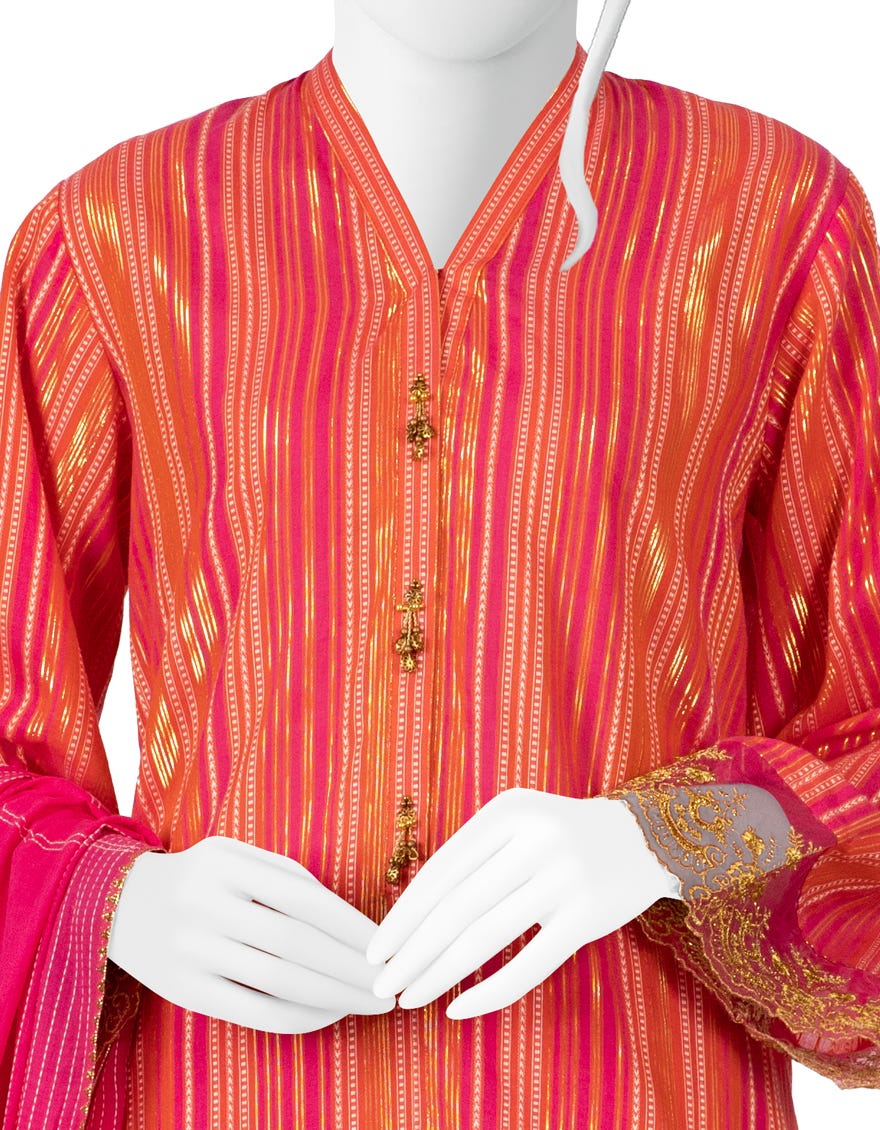 PINK JACQUARD UNSTITCHED 3PC | JLAWN-S-23-039 PINKISH