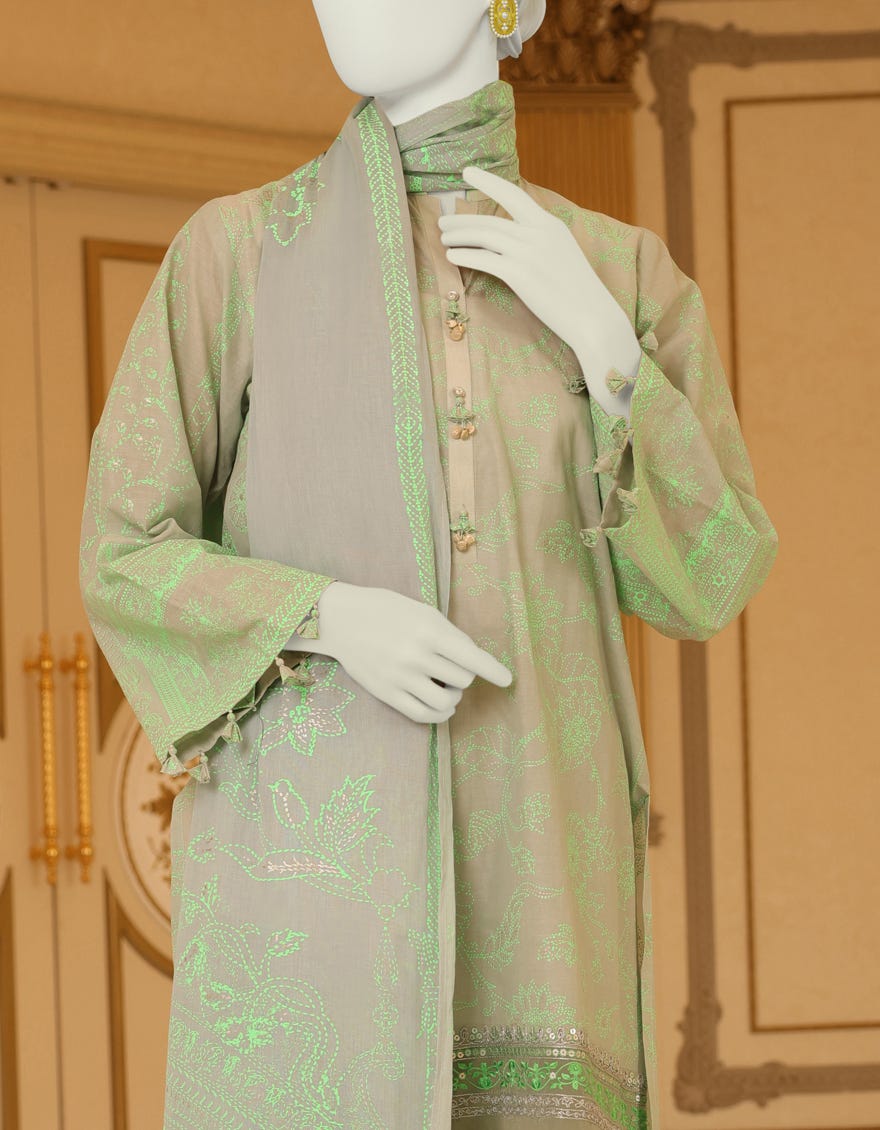 GREEN LAWN UNSTITCHED 3PC | JLAWN-S-23-058 VERDE