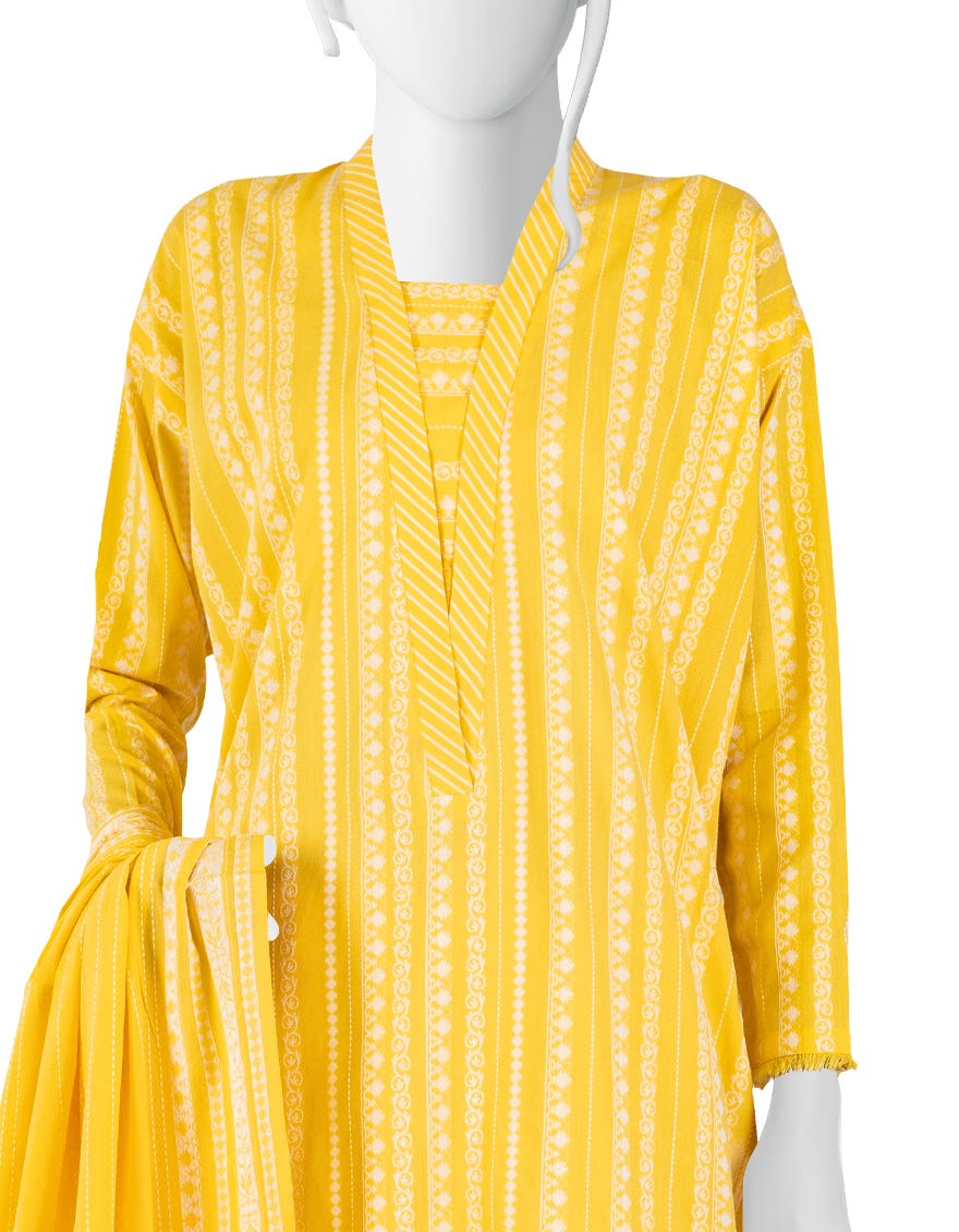 YELLOW YARN DYED UNSTITCHED 3PC | JLAWN-S-23-143