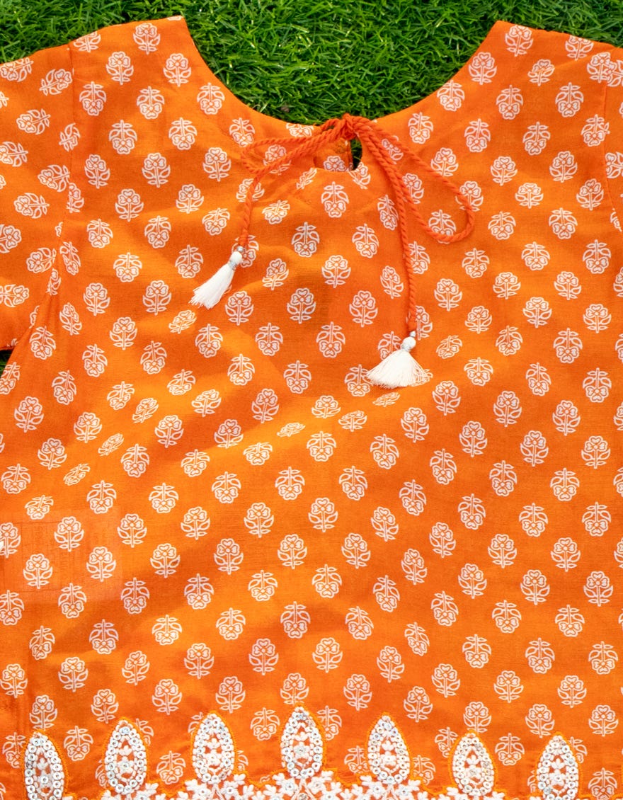 ORANGE LAWN INFANT GIRL STITCHED | JGKL-S-23-1565