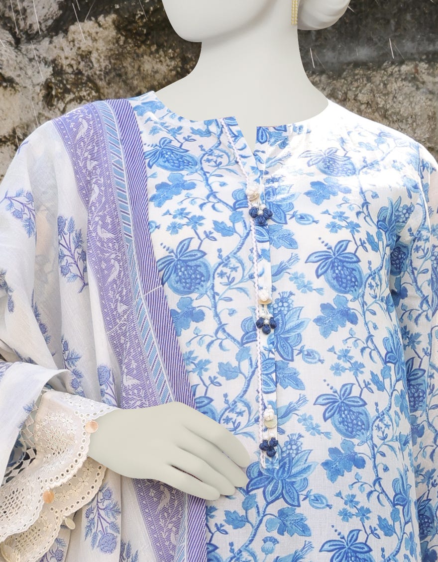 BLUE LAWN UNSTITCHED 2PC | JLAWN-S-JDS-23-1034 BLUELAGOON
