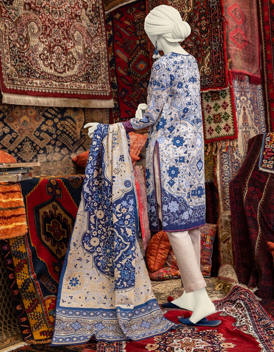BLUE KHADDAR 3PC STITCHED | JJPW-W-JW-23-1873