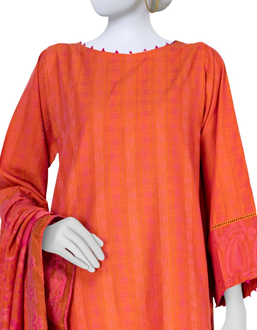 PINK JACQUARD UNSTITCHED 3PC | JLAWN-S-23-208