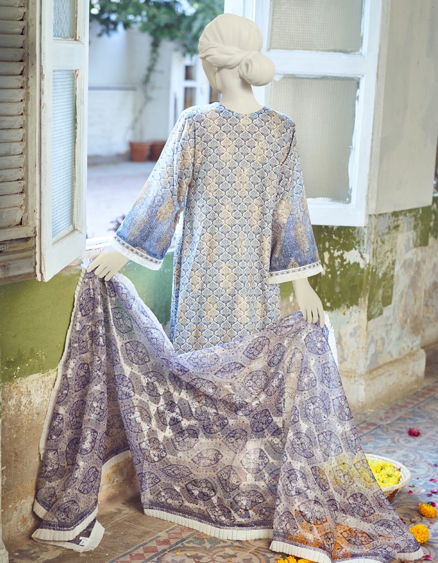 BLUE LAWN JACQUARD 3PC | JLAWN-S-23-298