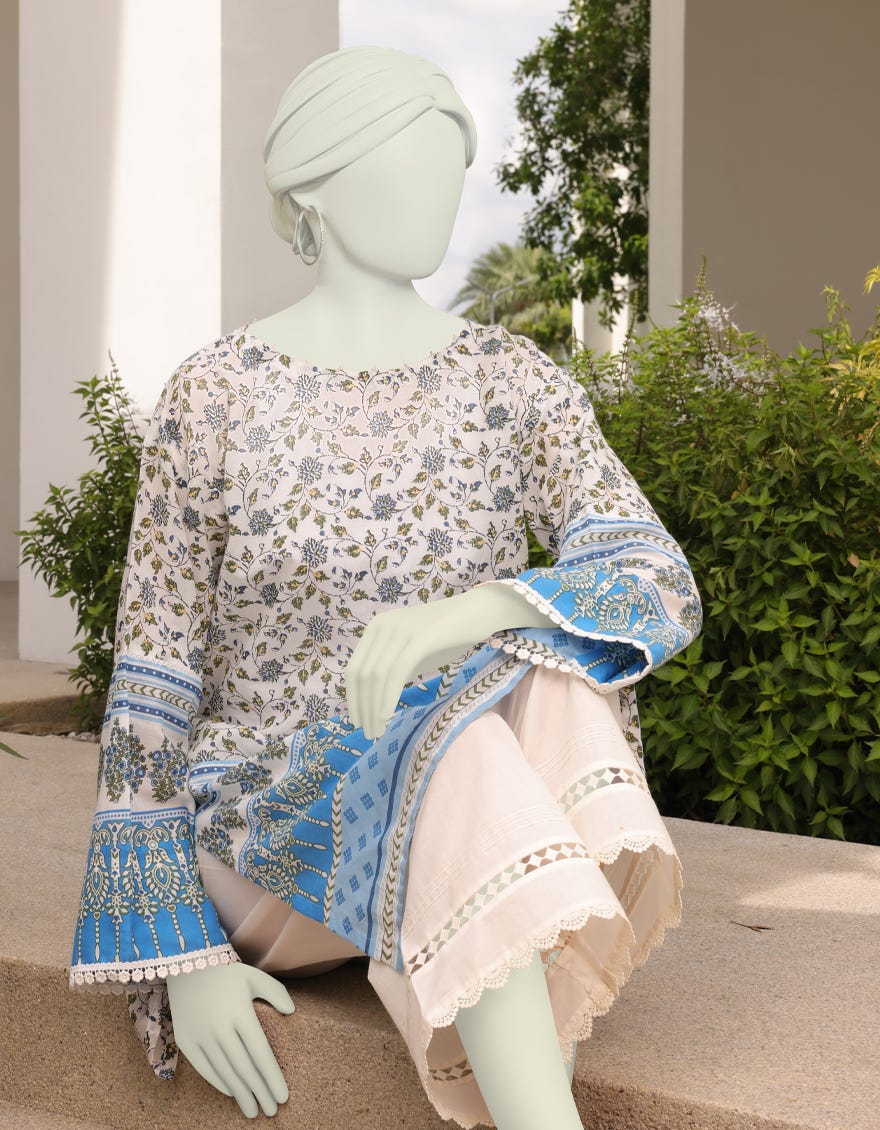 GREEN-WHITE LAWN KURTI | JJLK-S-JSS-23-302
