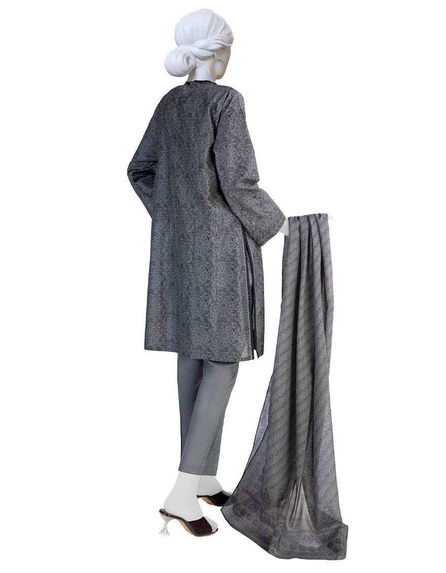 BLACK LAWN UNSTITCHED 3PC | JLAWN-S-23-588