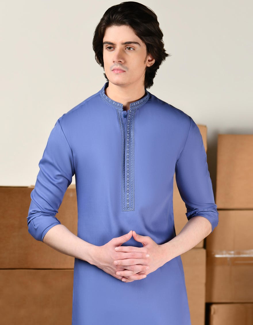 INK BLUE BLENDED KAMEEZ SHALWAR | JTKS-A-46411