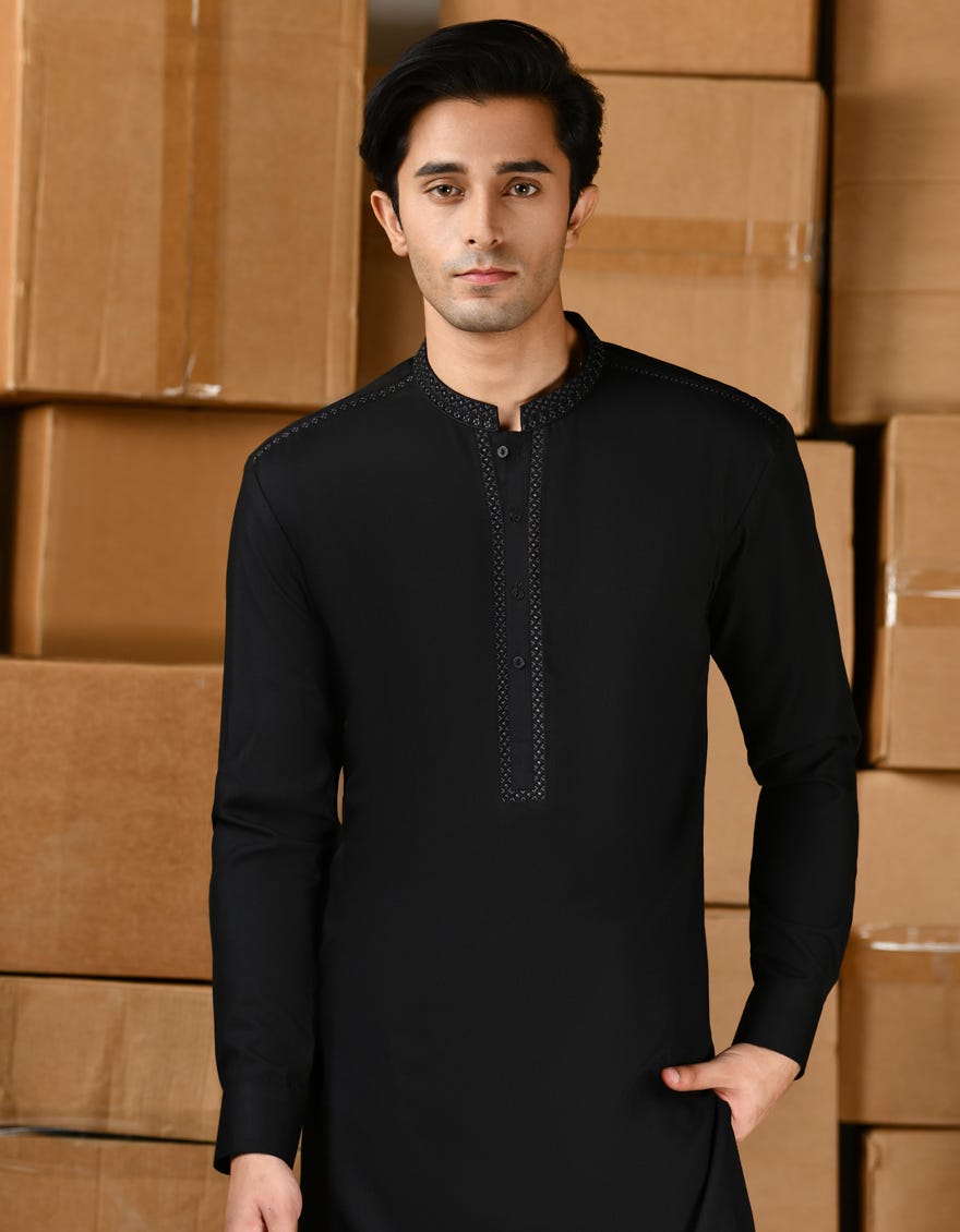 BLACK BLENDED KAMEEZ SHALWAR | JTKS-S-46412
