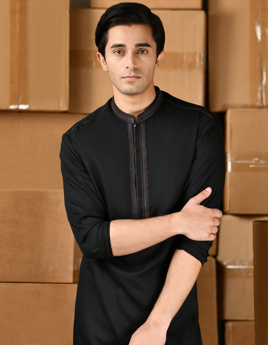 BLACK BLENDED KURTA PAJAMA | JTKP-S-39143