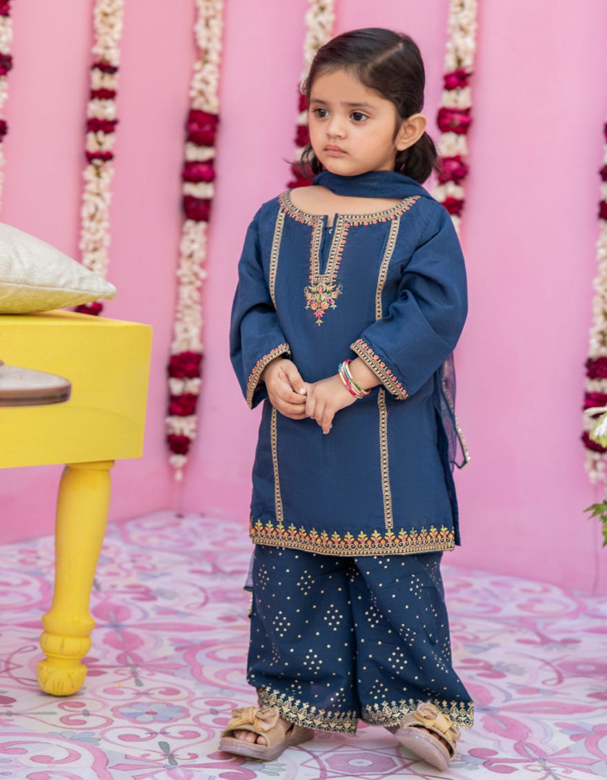 BLUE POLYESTER COTTON STITCHED 3PC | JGK-S-24-1917