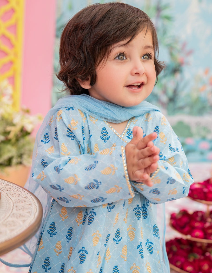 BLUE LAWN STITCHED 3PC | JGK-S-24-1921