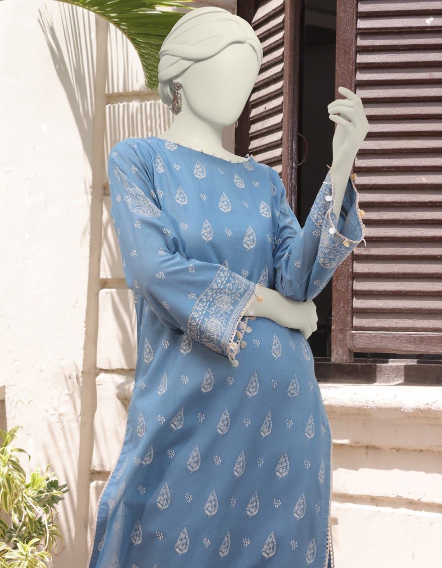 TEAL LAWN UNSTITCHED 2PC | JLAWN-S-JST-24-1707