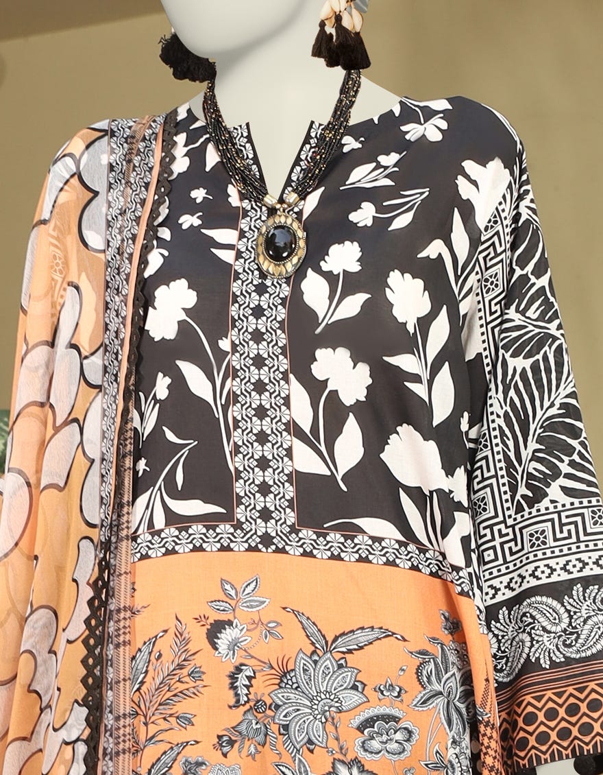 MULTICOLOR LAWN UNSTITCHED 3PC | JLAWN-S-24-564