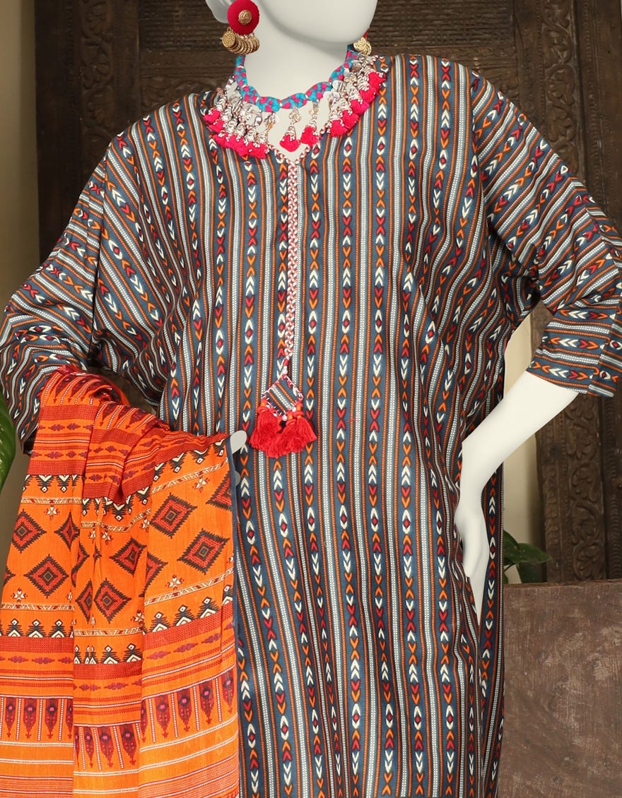 MULTICOLOR LAWN UNSTITCHED 3PC | JLAWN-S-24-566