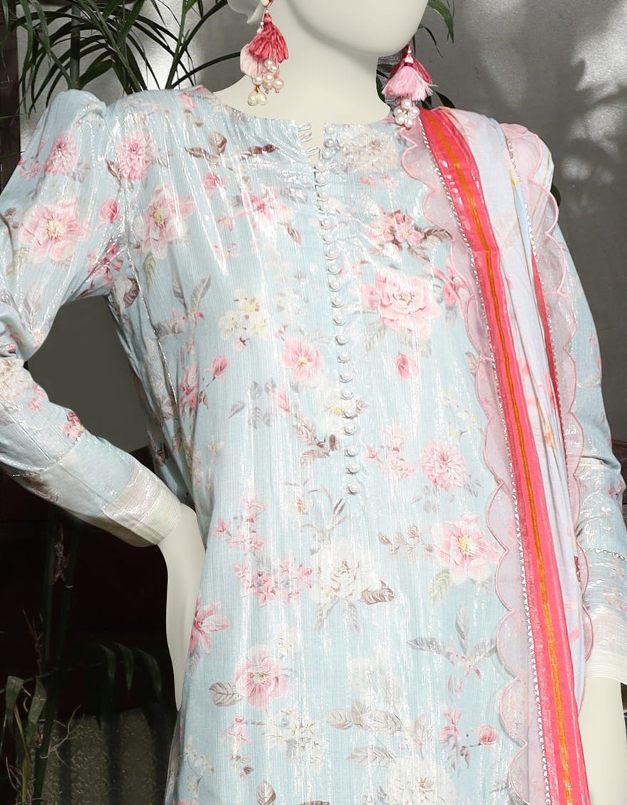 BLUE LAWN UNSTITCHED 3PC | JLAWN-S-24-599