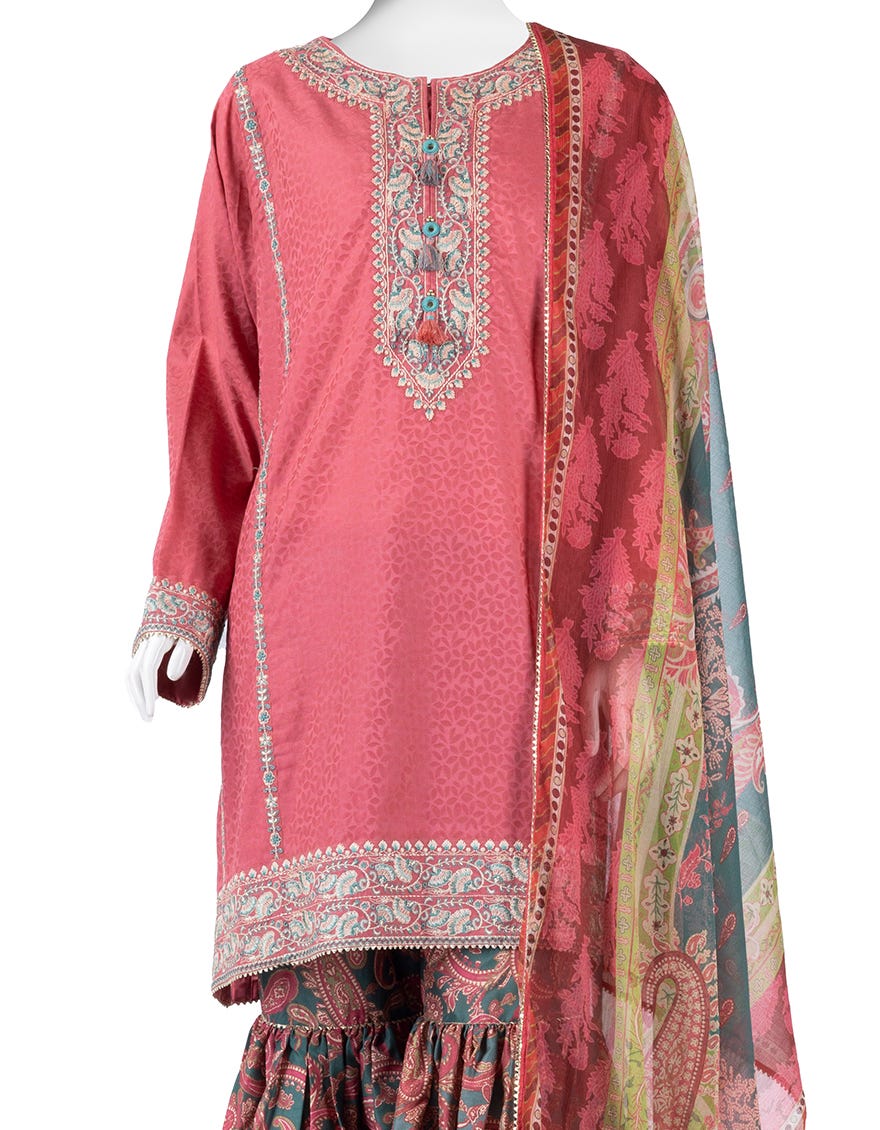 PINK DOBBY EMBROIDERED 3PC STITCHED | JLAWN-S-25-015