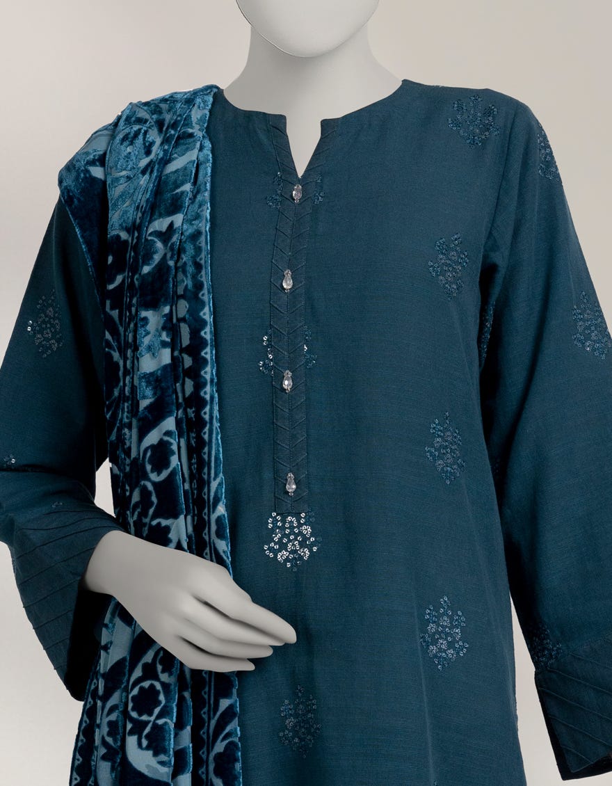 TEAL KHADDAR EMBROIDERED UNSTITCHED 3PC