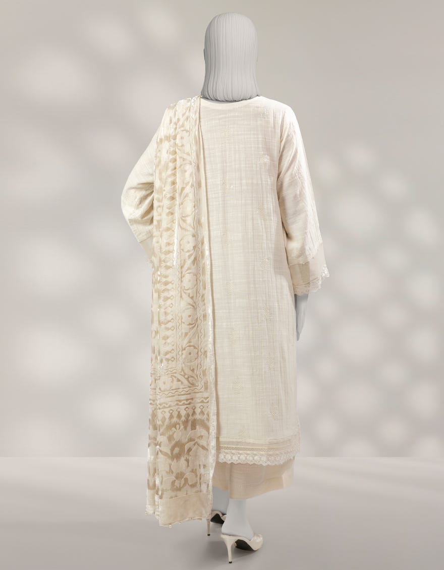 OFF WHITE KHADDAR EMBROIDERED UNSTITCHED 3PC