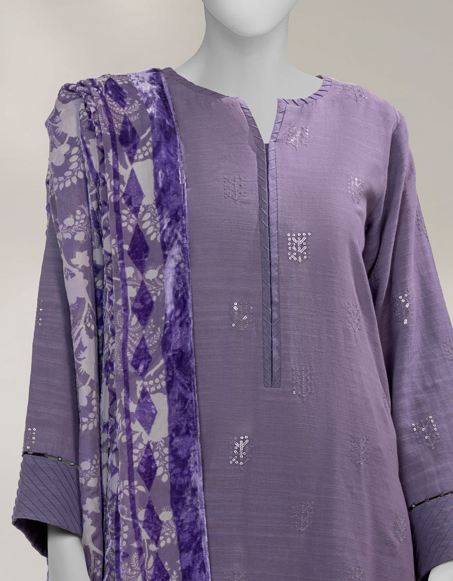 PURPLE KHADDAR EMBROIDERED UNSTITCHED 3PC