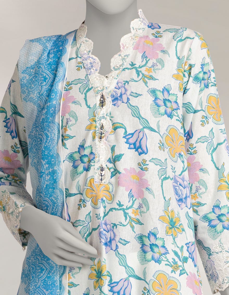 WHITE KARANDI EMBROIDERED 3PC STITCHED