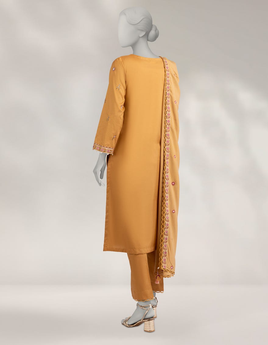 BROWN CAMBRIC EMBROIDERED UNSTITCHED 3PC