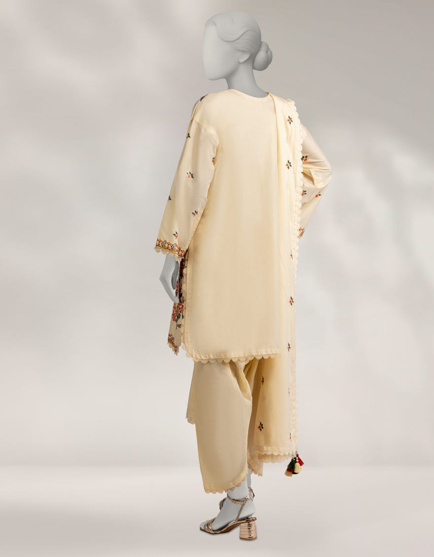 YELLOW CAMBRIC EMBROIDERED UNSTITCHED 3PC