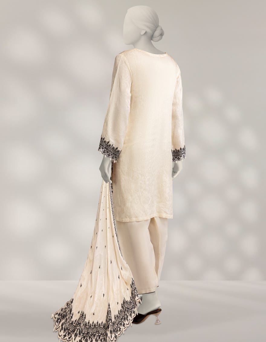 OFF WHITE RAW SILK EMBROIDERED 3PC STITCHED