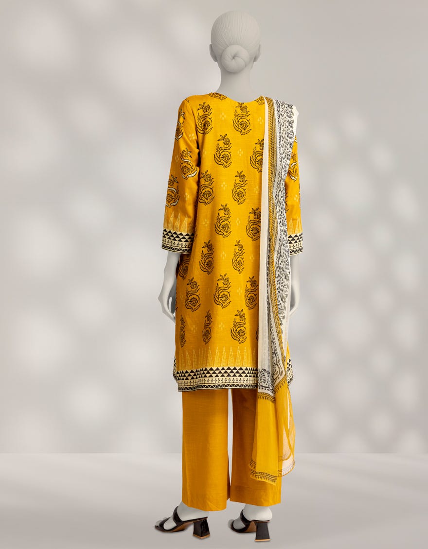 MUSTARD KHADDAR EMBROIDERED 3PC STITCHED