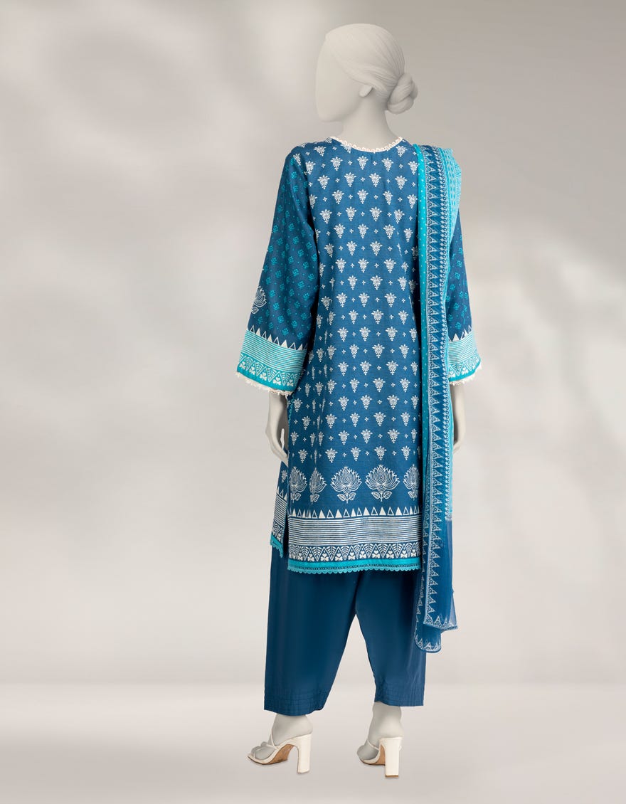 BLUE CAMBRIC EMBROIDERED 3PC STITCHED