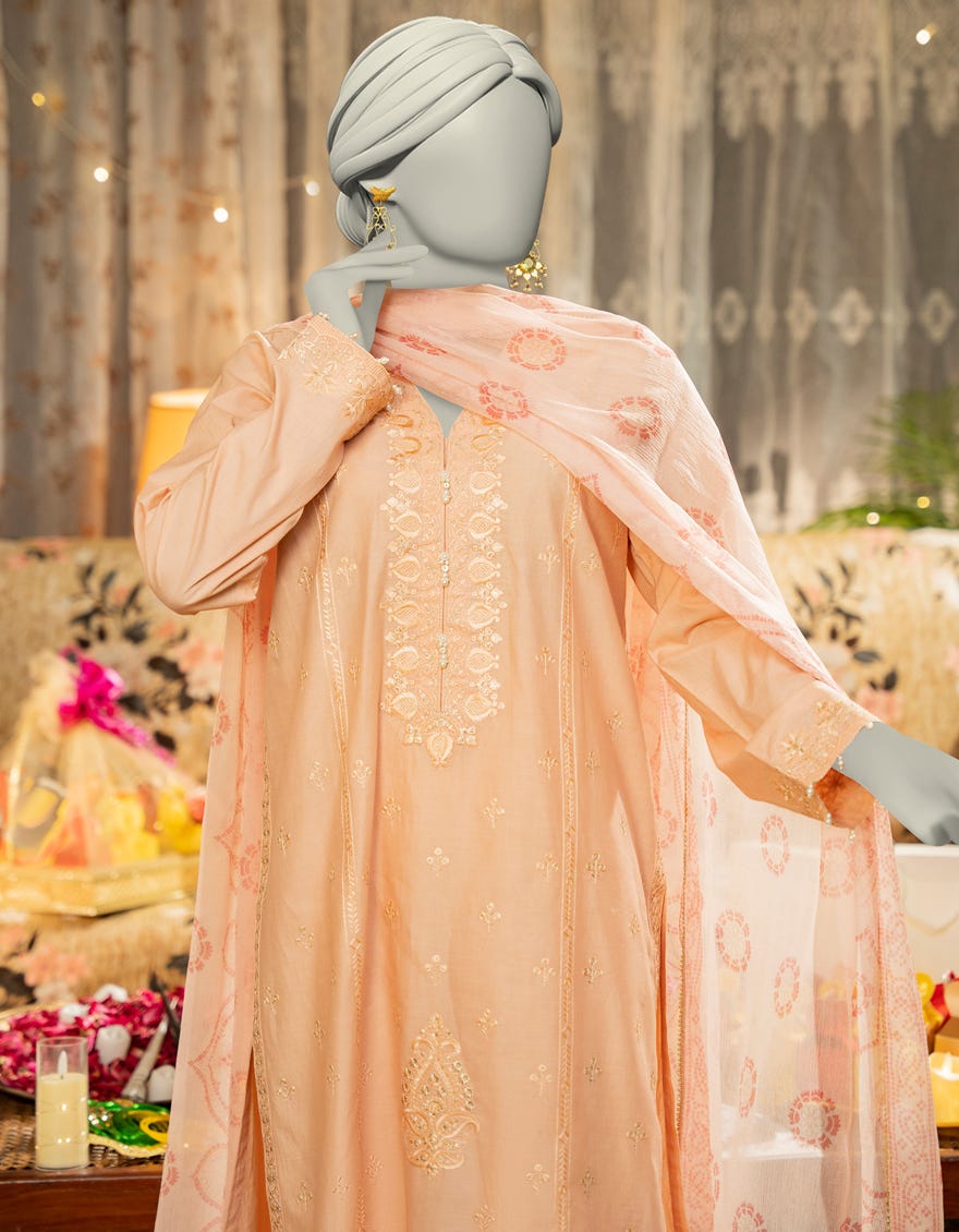 PEACH LAWN EMBROIDERED 3PC STITCHED